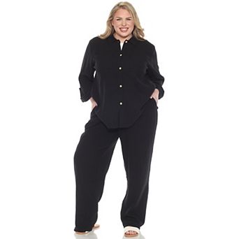 Plus Size Long Sleeve Button Down Cotton Gauze Set