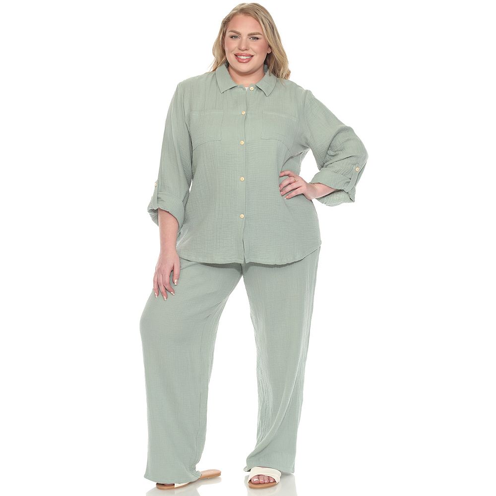 Umgee Full Size Cotton Gauze Mineral Wash Button Down Shirt Plus Size
