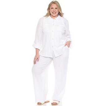 Plus Size Long Sleeve Button Down Cotton Gauze Set