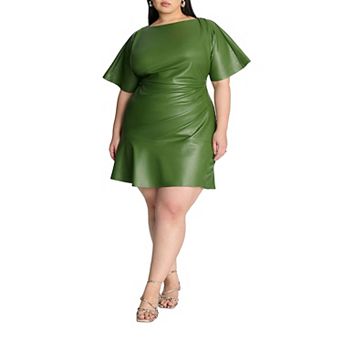 ELOQUII Women's Plus Size Drapey Faux Leather Mini Dress