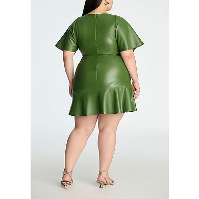 ELOQUII Women's Plus Size Drapey Faux Leather Mini Dress