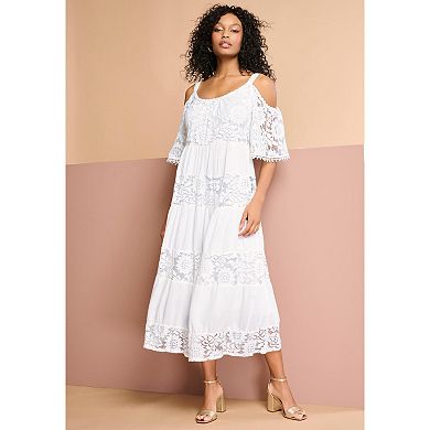 Roaman's Women's Plus Size Lace Panelled Maxi Dress