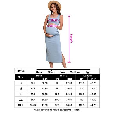 Maternity Dress Ribbed Knit Sleeveless Tank Round Neck Split Ruched Bodycon Baby Shower Dress