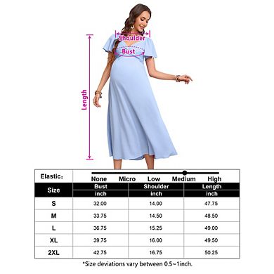 Maternity Dress Ruffle Short Sleeve V Neck Twist Front Summer A Line Midi Dress Baby Shower