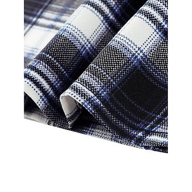 Women's Work Top Summer Tie Neck Short Sleeve Chiffon Pullover Plaid Blouse