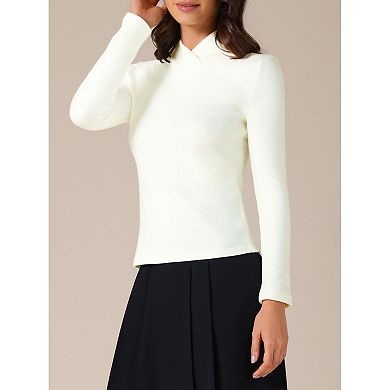 Women's Asymmetrical Collar T-Shirts Solid Color Long Sleeves Slim Fitted Basic Tops