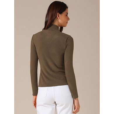 Women's Asymmetrical Collar T-Shirts Solid Color Long Sleeves Slim Fitted Basic Tops