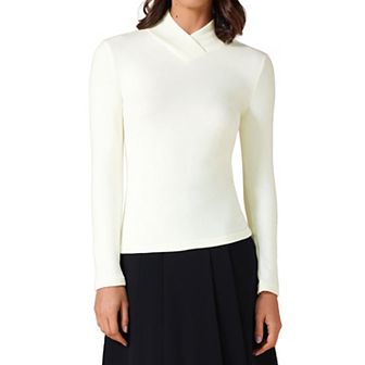 Women's Asymmetrical Collar T-Shirts Solid Color Long Sleeves Slim Fitted Basic Tops