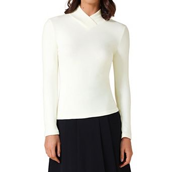 Women's Asymmetrical Collar T-Shirts Solid Color Long Sleeves Slim Fitted Basic Tops