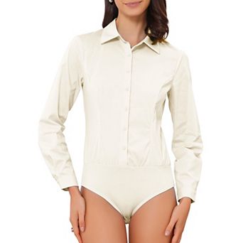 Women's Button Down Shirt Bodysuit Long Sleeve Leotard Shirts Business Work Collared Bodysuits Top