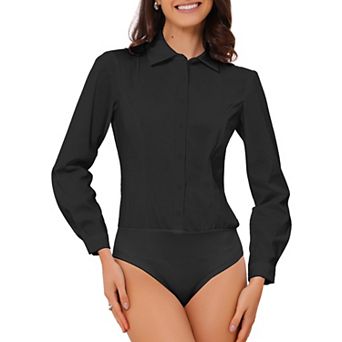 Women's Button Down Shirt Bodysuit Long Sleeve Leotard Shirts Business Work Collared Bodysuits Top