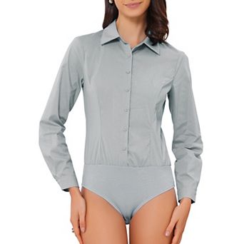 Women's Button Down Shirt Bodysuit Long Sleeve Leotard Shirts Business Work Collared Bodysuits Top