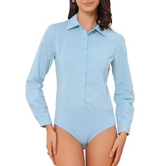 Women's Button Down Shirt Bodysuit Long Sleeve Leotard Shirts Business Work Collared Bodysuits Top