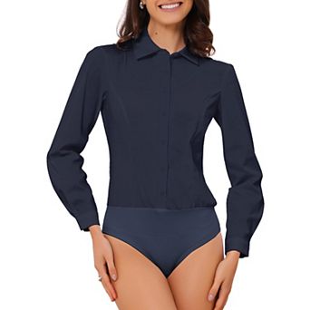 Women's Button Down Shirt Bodysuit Long Sleeve Leotard Shirts Business Work Collared Bodysuits Top