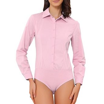 Women's Button Down Shirt Bodysuit Long Sleeve Leotard Shirts Business Work Collared Bodysuits Top