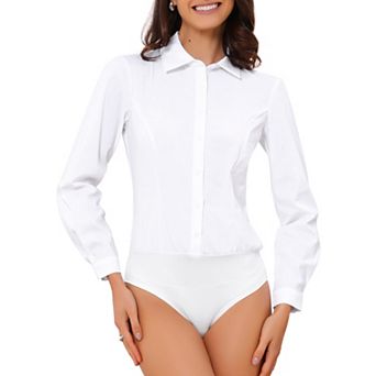 Women's Button Down Shirt Bodysuit Long Sleeve Leotard Shirts Business Work Collared Bodysuits Top