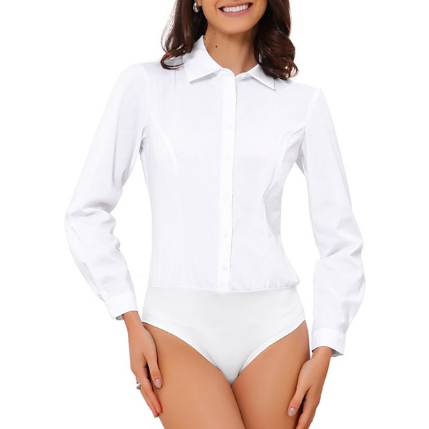 Women's Button Down Shirt Bodysuit Long Sleeve Leotard Shirts Business Work  Collared Bodysuits Top