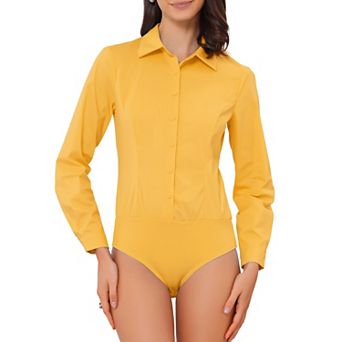 Women's Button Down Shirt Bodysuit Long Sleeve Leotard Shirts Business Work Collared Bodysuits Top