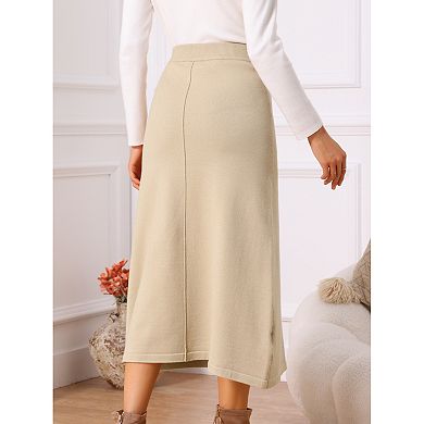 Women's Sweater A-Line Skirts Elastic High Waist Stretchy Ribbed Knit Fashion Midi Skirt