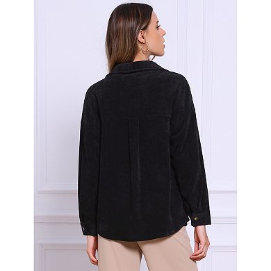 Corduroy Shirts for Women's Button Down Long Sleeve Casual Jacket