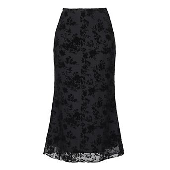 Floral Skirt for Women's Elastic High Waist Mesh Fishtail Fall Winter Elegant Midi Skirt