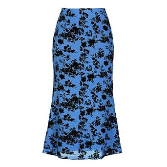 Floral Skirt for Women's Elastic High Waist Mesh Fishtail Fall Winter Elegant Midi Skirt