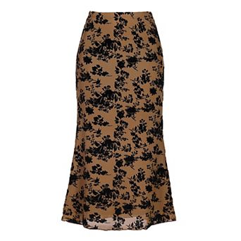 Floral Skirt for Women's Elastic High Waist Mesh Fishtail Fall Winter Elegant Midi Skirt