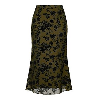 Floral Skirt for Women's Elastic High Waist Mesh Fishtail Fall Winter Elegant Midi Skirt