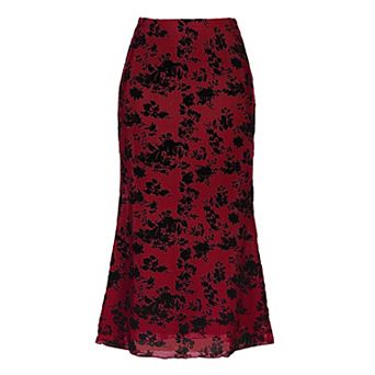 Floral Skirt for Women's Elastic High Waist Mesh Fishtail Fall Winter Elegant Midi Skirt