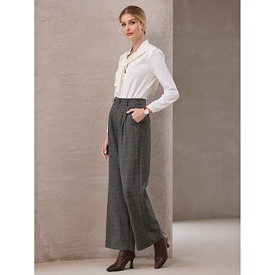 Women's Plaid Work Pant Vintage Houndstooth Wide Leg Straight Long Trousers