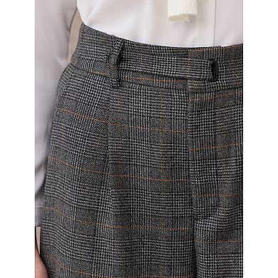 Women's Plaid Work Pant Vintage Houndstooth Wide Leg Straight Long Trousers