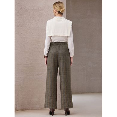 Women's Plaid Work Pant Vintage Houndstooth Wide Leg Straight Long Trousers