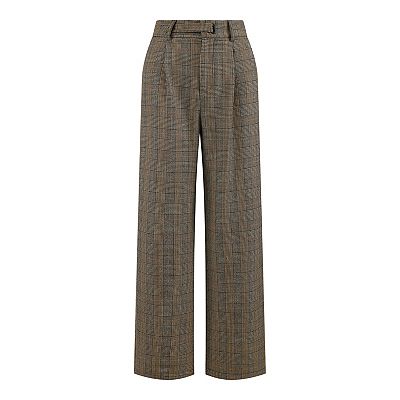 Women's Plaid Work Pant Vintage Houndstooth Wide Leg Straight Long Trousers