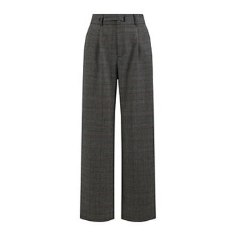 Women's Plaid Work Pant Vintage Houndstooth Wide Leg Straight Long Trousers