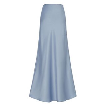 Women's Maxi Satin Skirts Elastic High Waist Side Slit Elegant Party Wedding Flowy Long Skirt