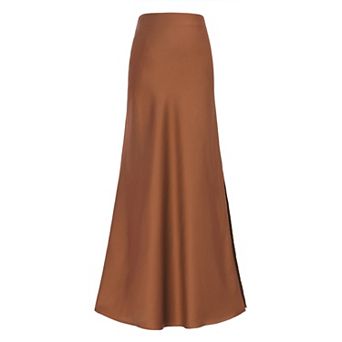 Women's Maxi Satin Skirts Elastic High Waist Side Slit Elegant Party Wedding Flowy Long Skirt