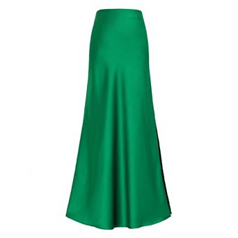 Women's Maxi Satin Skirts Elastic High Waist Side Slit Elegant Party Wedding Flowy Long Skirt