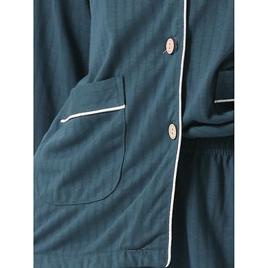 Women's Lounge Set Cotton Ribbed Button Up Long Sleeve Top Pants with Pocket Pajama Set Loungewear