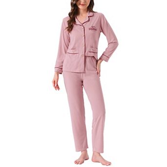 Women's Lounge Set Cotton Ribbed Button Up Long Sleeve Top Pants with Pocket Pajama Set Loungewear
