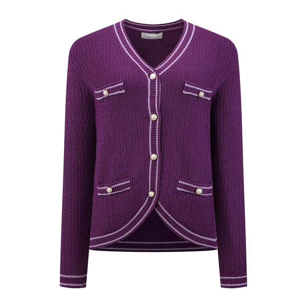 V-neck stripe knitted cardigan sweater coat  7505