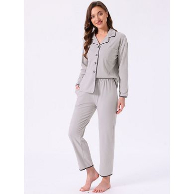 Women's Pajama Set Fleece Flannel Button Up Long Sleeve Notched Collar Pants with Pockets Loungewear