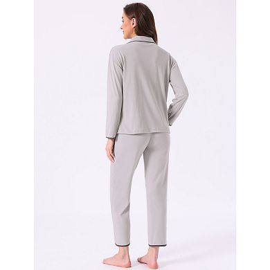 Women's Pajama Set Fleece Flannel Button Up Long Sleeve Notched Collar Pants with Pockets Loungewear