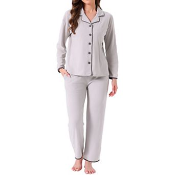 Women's Pajama Set Fleece Flannel Button Up Long Sleeve Notched Collar Pants with Pockets Loungewear