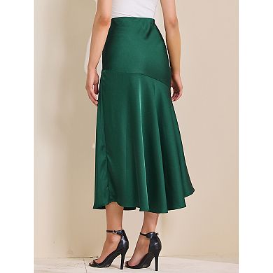 Women's Satin Maxi Skirt Fall High Waist Casual Cocktail Party Wedding Mermaid Long Skirts