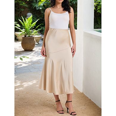 Women's Satin Maxi Skirt Fall High Waist Casual Cocktail Party Wedding Mermaid Long Skirts