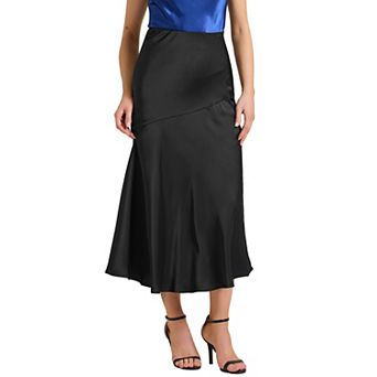 Women's Satin Maxi Skirt Fall High Waist Casual Cocktail Party Wedding Mermaid Long Skirts