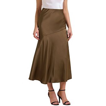 Women's Satin Maxi Skirt Fall High Waist Casual Cocktail Party Wedding Mermaid Long Skirts