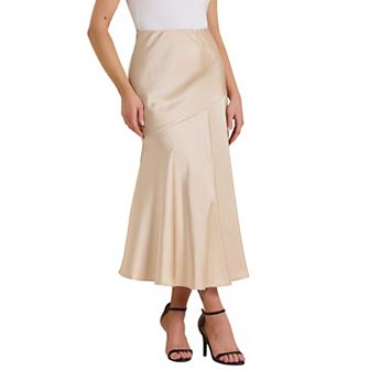 Women's Satin Maxi Skirt Fall High Waist Casual Cocktail Party Wedding Mermaid Long Skirts