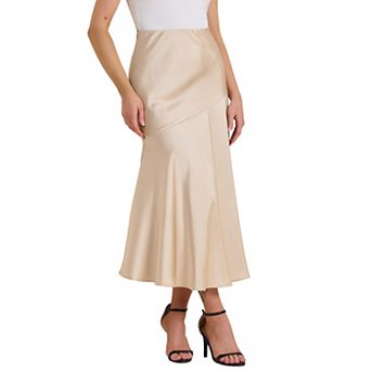 Women's Satin Maxi Skirt Fall High Waist Casual Cocktail Party Wedding Mermaid Long Skirts