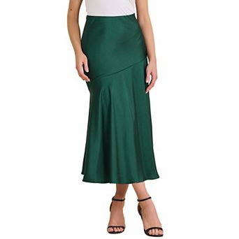 Women's Satin Maxi Skirt Fall High Waist Casual Cocktail Party Wedding Mermaid Long Skirts